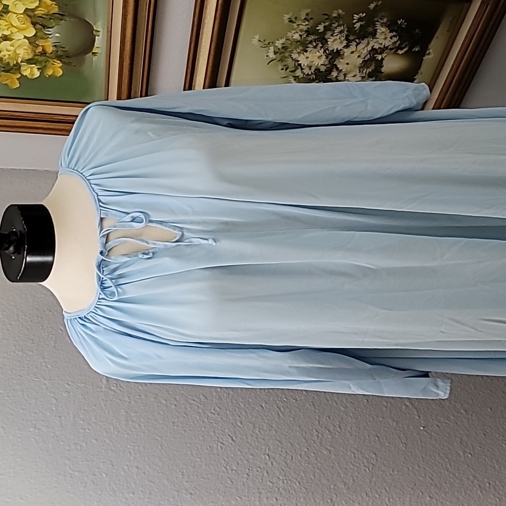 100% Nylon vintage baby blue gown "One size Fits All" flowy sheer